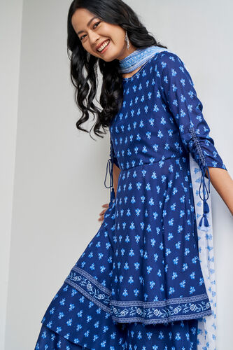 Blue Ethnic Motifs Flared Suit, Blue, image 1
